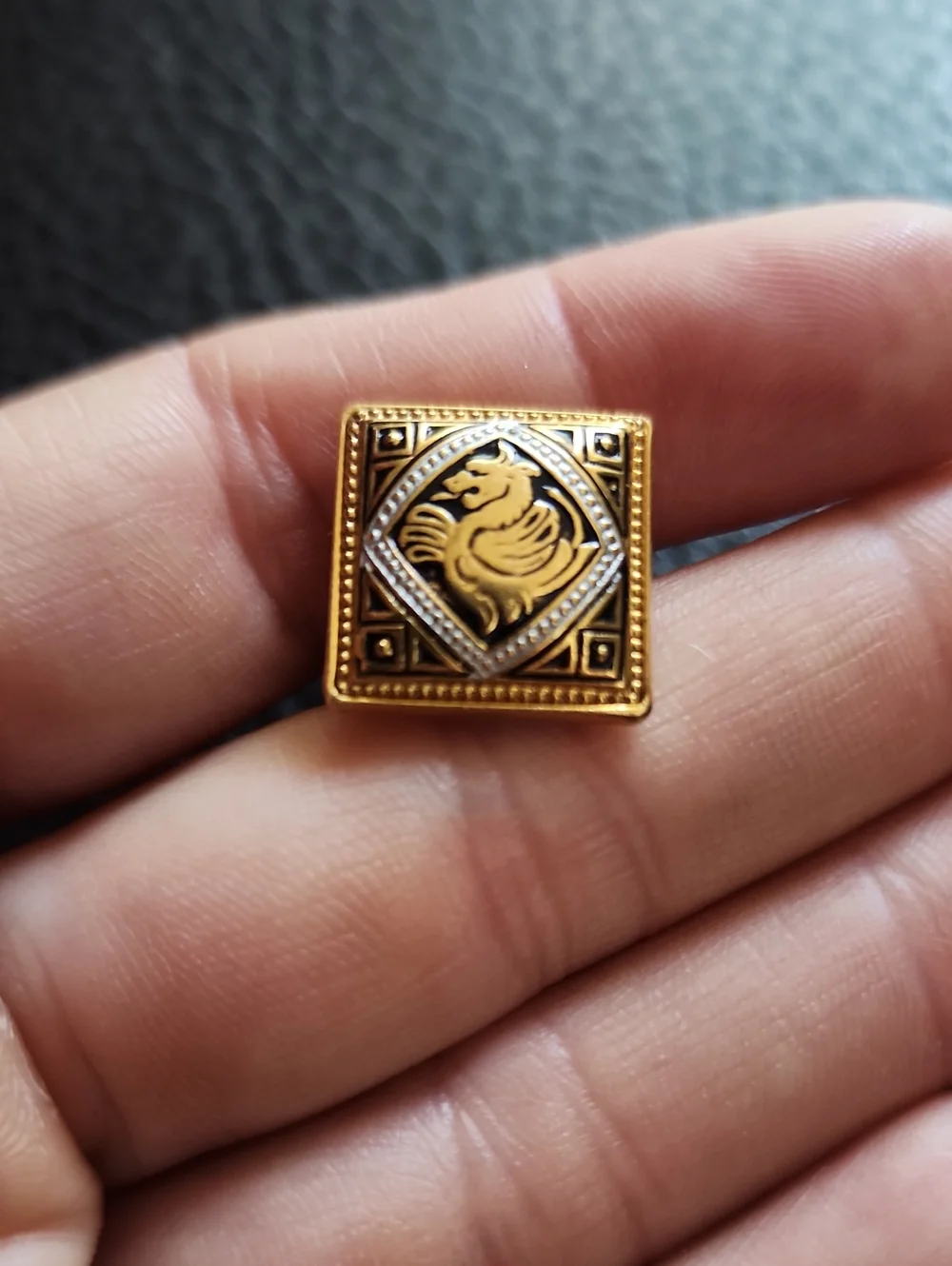 VTG Damascene Gold Tone Square Griffin Motif Cufflinks